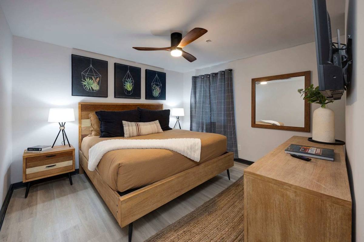 Enjoy modern decor and a serene ambiance for restful nights!