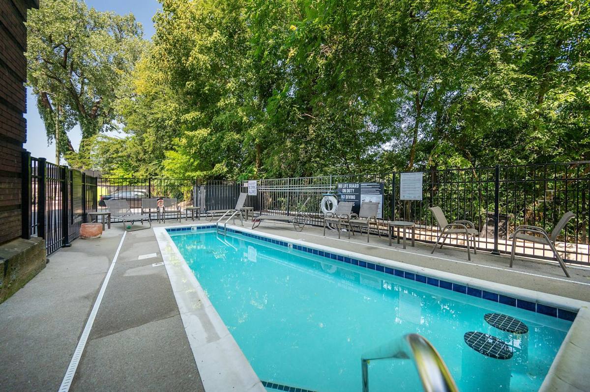 Dive into relaxation at our refreshing pool surrounded by lush greenery!