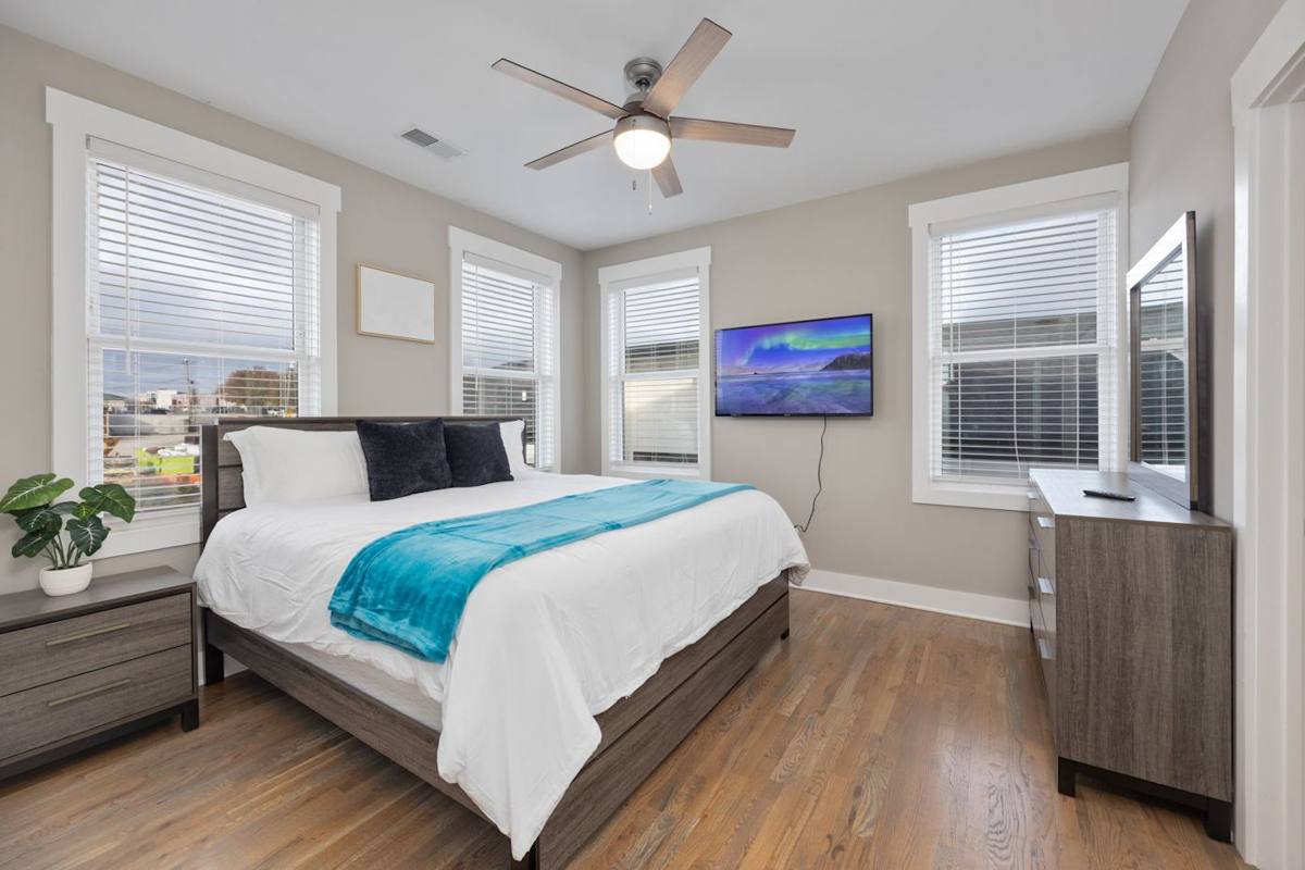 Bright and stylish retreat with views, modern furnishings, and a sleek TV!