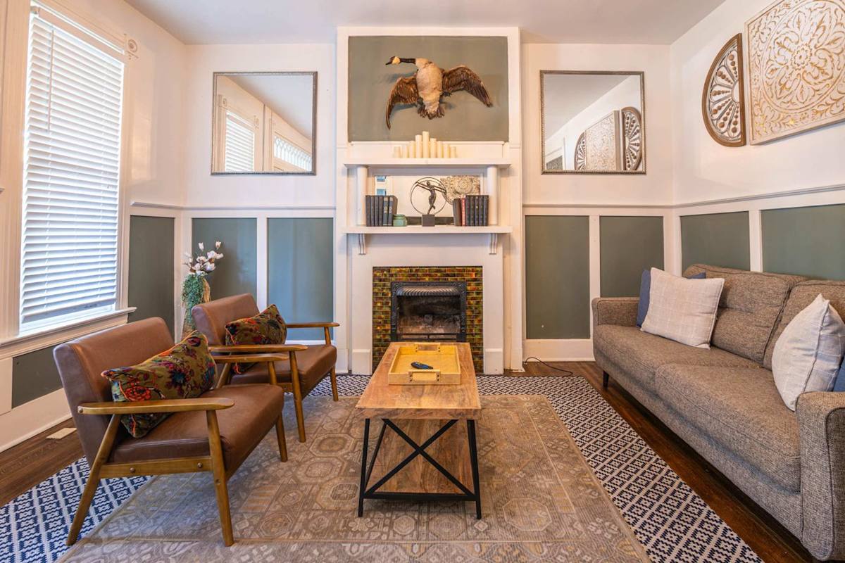 Bright and inviting with stylish furnishings and a cozy vibe—perfect for lounging!