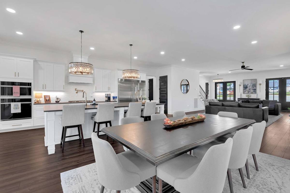 Stylish dining space with elegant lighting, perfect for memorable meals together!
