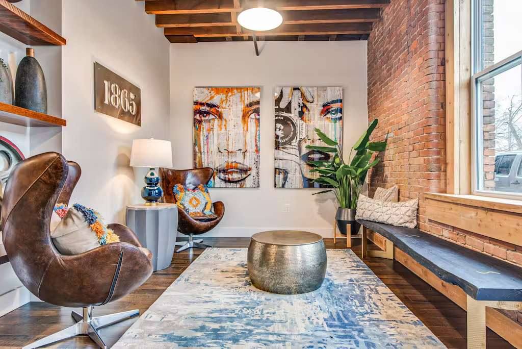 Stylish artwork and unique seating invite you to relax and unwind in Nashville!